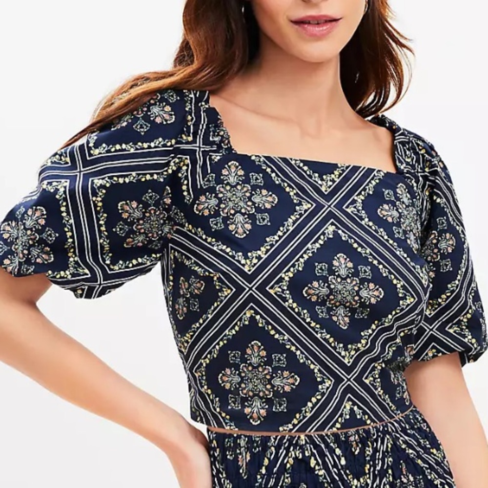 NWT Loft Tuilerie Square Neck Puff Sleeve Top